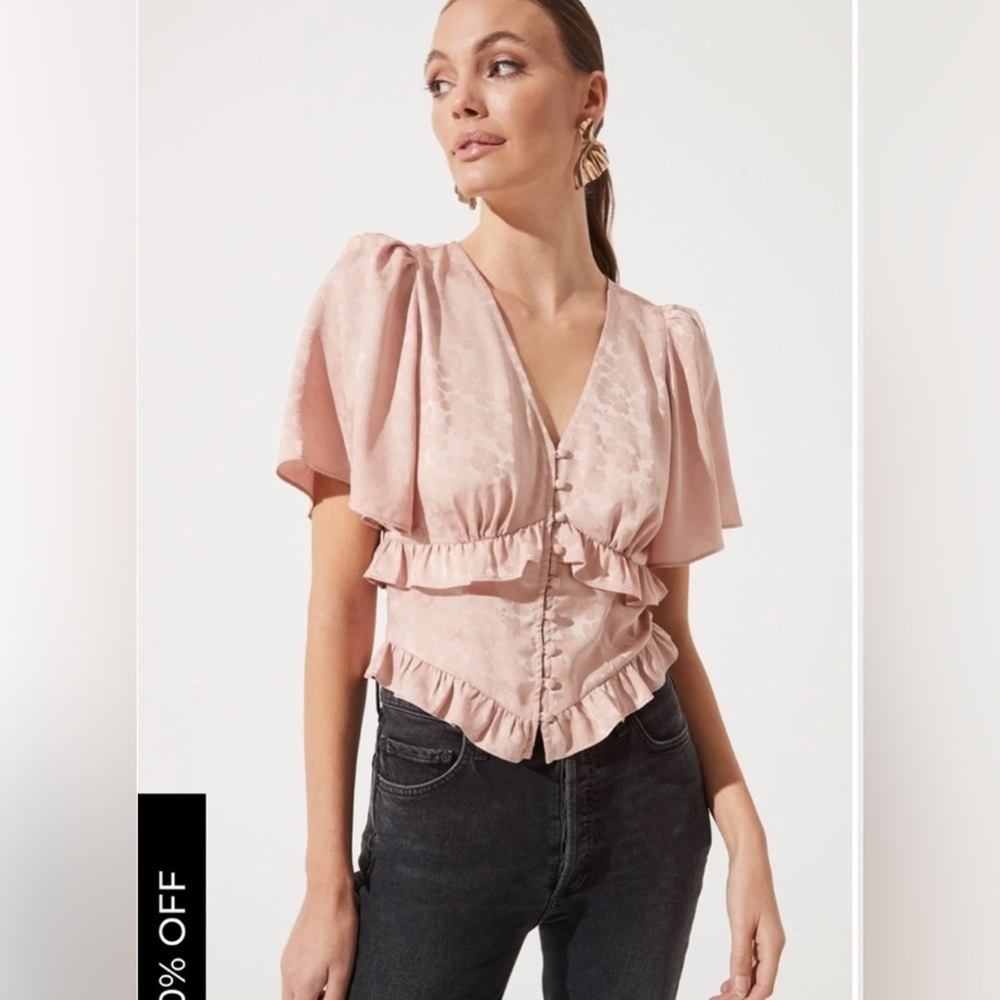 ASTR Pink Ruffle Button-Front V-Neck Blouse